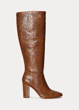 Cizme maro de damă Ralph Lauren Ashlynn din piele lustruită