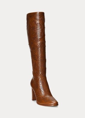 Cizme maro de damă Ralph Lauren Ashlynn din piele lustruită