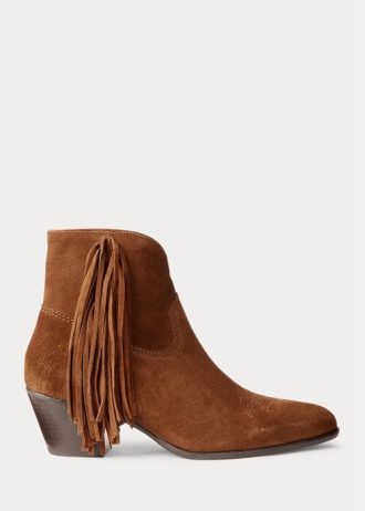 Cizme maro de damă Ralph Lauren Lucille din piele intoarsa cu franjuri