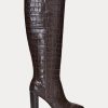 Cizme maro din piele cu relief Ralph Lauren Ashlynn de damă Cizme maro din piele cu relief Ralph Lauren Ashlynn de damă