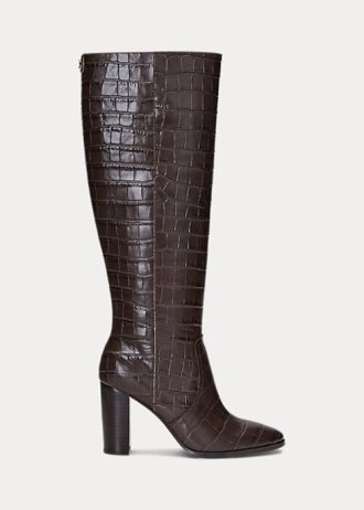 Cizme maro din piele cu relief Ralph Lauren Ashlynn de damă