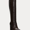 Cizme maro din piele cu relief Ralph Lauren Ashlynn de damă Cizme maro din piele cu relief Ralph Lauren Ashlynn de damă