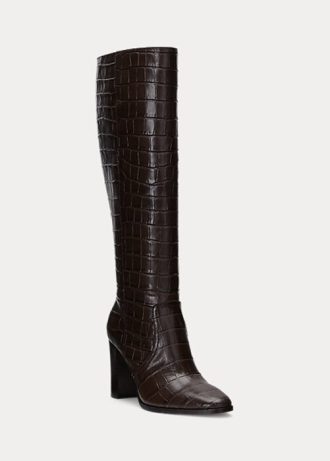 Cizme maro din piele cu relief Ralph Lauren Ashlynn de damă