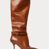 Cizme maro din piele de vițel Ralph Lauren Zoe Tall de damă