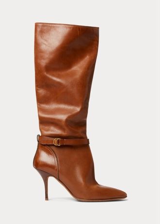 Cizme maro din piele de vițel Ralph Lauren Zoe Tall de damă