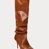 Cizme maro din piele de vițel Ralph Lauren Zoe Tall de damă
