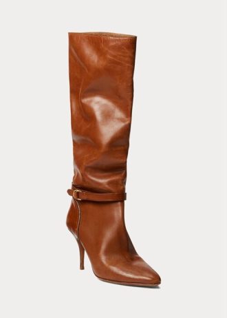 Cizme maro din piele de vițel Ralph Lauren Zoe Tall de damă