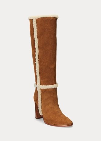 Cizme maro Ralph Lauren Aubri din piele intoarsa de dama