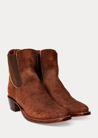 Cizme maro Ralph Lauren Chelsea Plainview din piele intoarsa de dama