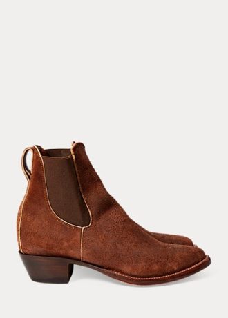 Cizme maro Ralph Lauren Chelsea Plainview din piele intoarsa de dama