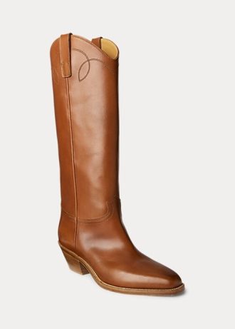 Cizme maro Ralph Lauren Jaelynne din piele de vițel lustruită