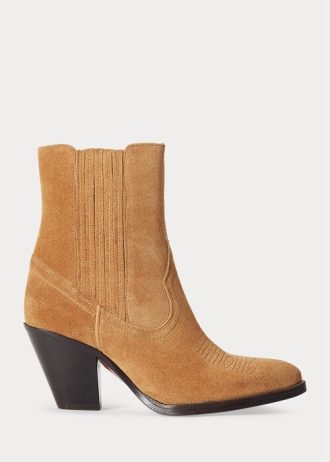 Cizme maro Ralph Lauren Lowrey de cowboy din piele intoarsa de dama