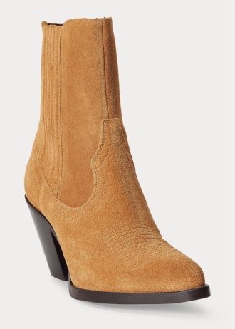 Cizme maro Ralph Lauren Lowrey de cowboy din piele intoarsa de dama