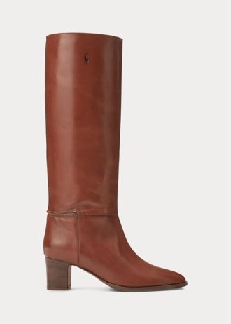 Cizme maro Ralph Lauren Tall din piele de vițel