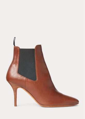 Cizme maro Ralph Lauren Vachetta din piele de vițel cu toc de pisoi