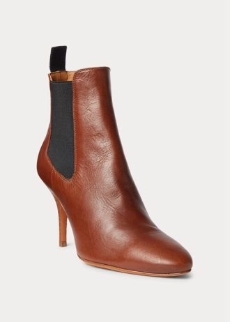 Cizme maro Ralph Lauren Vachetta din piele de vițel cu toc de pisoi