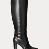 Cizme negre de călărie Ralph Lauren Makenna din piele lustruită de damă Cizme negre de călărie Ralph Lauren Makenna din piele lustruită de damă