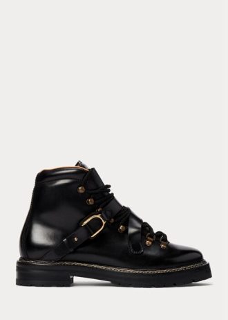 Cizme negre de damă Ralph Lauren Dimicia Welington Burnishedie