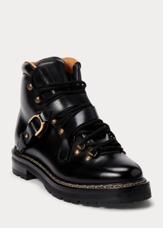 Cizme negre de damă Ralph Lauren Dimicia Welington Burnishedie
