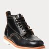 Cizme negre Ralph Lauren cu șireturi din piele pentru bărbați