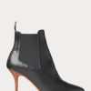 Cizme negre Ralph Lauren Vachetta din piele de vițel cu toc de pisoi