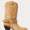 Cizme occidentale de damă, kaki, din piele de căprioară din vițel, Ralph Lauren