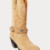 Cizme occidentale de damă, kaki, din piele de căprioară din vițel, Ralph Lauren