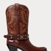 Cizme occidentale din piele de vițel cu împânzire Ralph Lauren maro pentru femei Cizme occidentale din piele de vițel cu împânzire Ralph Lauren maro pentru femei