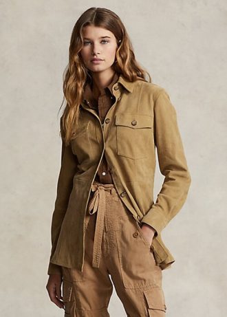 Cămași pentru femei Ralph Lauren, piele de miel, piele de căprioară, kaki