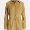 Cămași pentru femei Ralph Lauren, piele de miel, piele de căprioară, kaki Cămași pentru femei Ralph Lauren, piele de miel, piele de căprioară, kaki