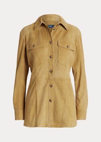 Cămași pentru femei Ralph Lauren, piele de miel, piele de căprioară, kaki
