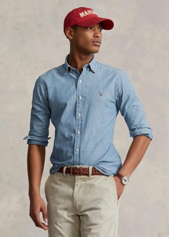 Cămăși albastre pentru bărbați Ralph Lauren Slim Fit Chambray Cămăși albastre pentru bărbați Ralph Lauren Slim Fit Chambray