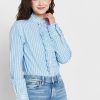 Cămăși albastre pentru femei Ralph Lauren cu dungi cu volane Cămăși albastre pentru femei Ralph Lauren cu dungi cu volane