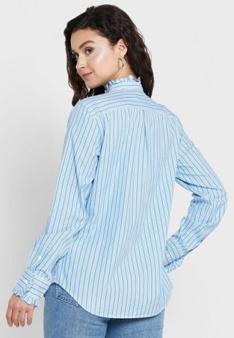 Cămăși albastre pentru femei Ralph Lauren cu dungi cu volane