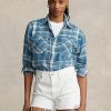 Cămăși albastre pentru femei Ralph Lauren în carouri din twill de bumbac Cămăși albastre pentru femei Ralph Lauren în carouri din twill de bumbac