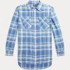 Cămăși albastre pentru femei Ralph Lauren în carouri din twill de bumbac Cămăși albastre pentru femei Ralph Lauren în carouri din twill de bumbac