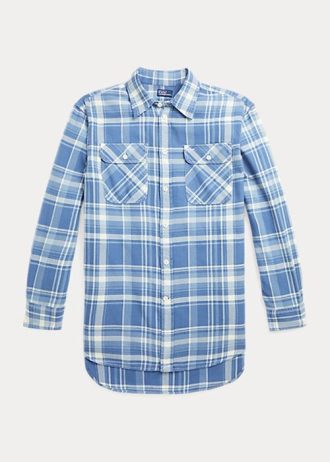 Cămăși albastre pentru femei Ralph Lauren în carouri din twill de bumbac
