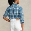 Cămăși albastre pentru femei Ralph Lauren în carouri din twill de bumbac Cămăși albastre pentru femei Ralph Lauren în carouri din twill de bumbac