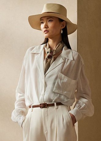 Cămăși albe din voile de in Ralph Lauren Roslin de damă