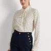 Cămăși creponate cu decolteu cravate Ralph Lauren pentru femei crem / bleumarin Cămăși creponate cu decolteu cravate Ralph Lauren pentru femei crem / bleumarin
