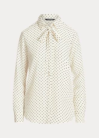Cămăși creponate cu decolteu cravate Ralph Lauren pentru femei crem / bleumarin