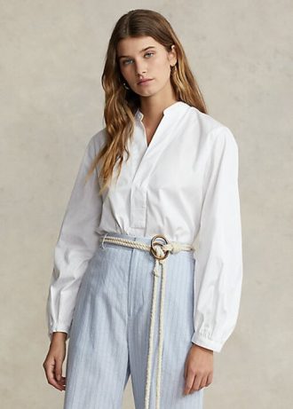 Cămăși cu mânecă bluză din bumbac, alb, pentru femei Ralph Lauren