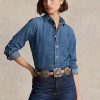 Cămăși de blugi pentru femei Ralph Lauren albastre Cămăși de blugi pentru femei Ralph Lauren albastre