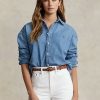 Cămăși de blugi supradimensionate pentru femei Ralph Lauren albastre Cămăși de blugi supradimensionate pentru femei Ralph Lauren albastre