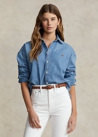 Cămăși de blugi supradimensionate pentru femei Ralph Lauren albastre