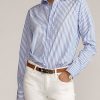 Cămăși de bumbac cu dungi Ralph Lauren Adrien pentru femei albastre Cămăși de bumbac cu dungi Ralph Lauren Adrien pentru femei albastre