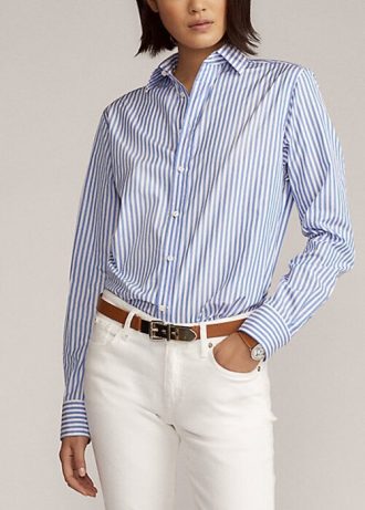 Cămăși de bumbac cu dungi Ralph Lauren Adrien pentru femei albastre