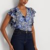 Cămăși de damă albastre Ralph Lauren Floral Crinkle Georgette