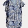 Cămăși de damă albastre Ralph Lauren Floral Crinkle Georgette