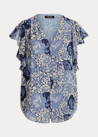 Cămăși de damă albastre Ralph Lauren Floral Crinkle Georgette